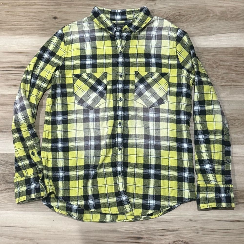 True Religion Yellow Black Plaid Button Down Shirt Women’s Small